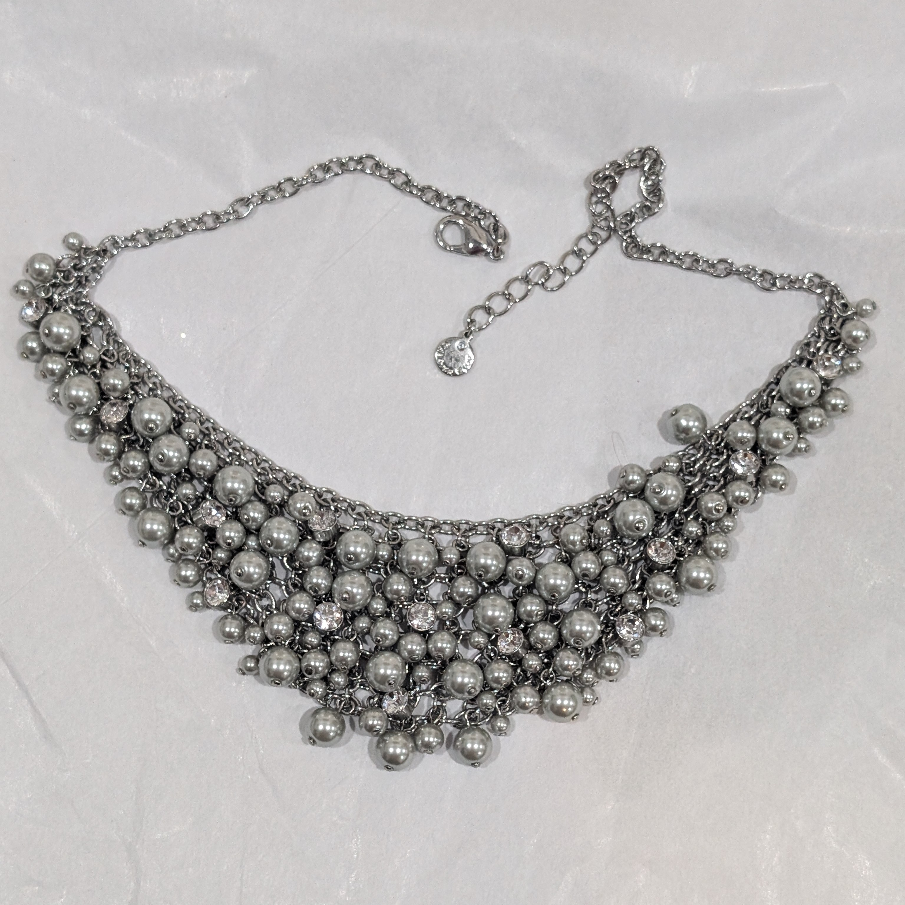 Charter Club Silver Pearl & Rhinestone Beaded Bib Necklace